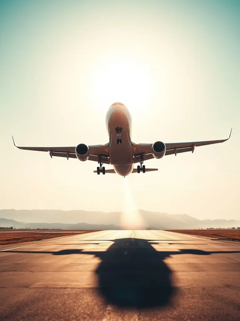 A luxurious private jet taking off from a runway, symbolizing the start of a comfortable and efficient journey.